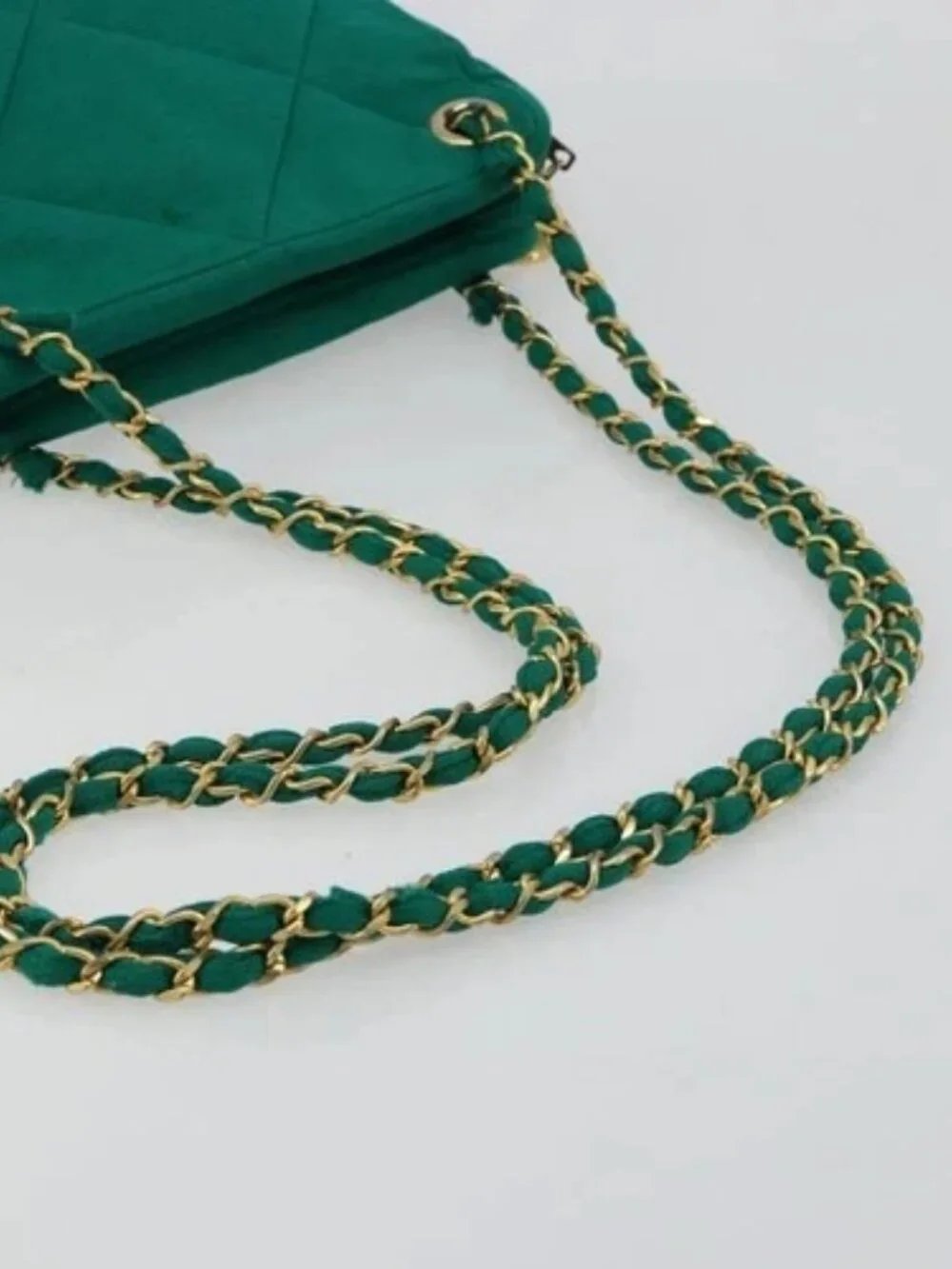 CHANEL Matelasse Chain Shoulder Bag Cotton Green Gold CC Auth bs35532
